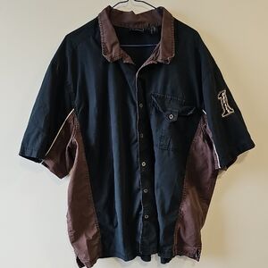 Harley-Davidson XXXL Black and Brown Collared Button Doown Shirt with Logo Patch
